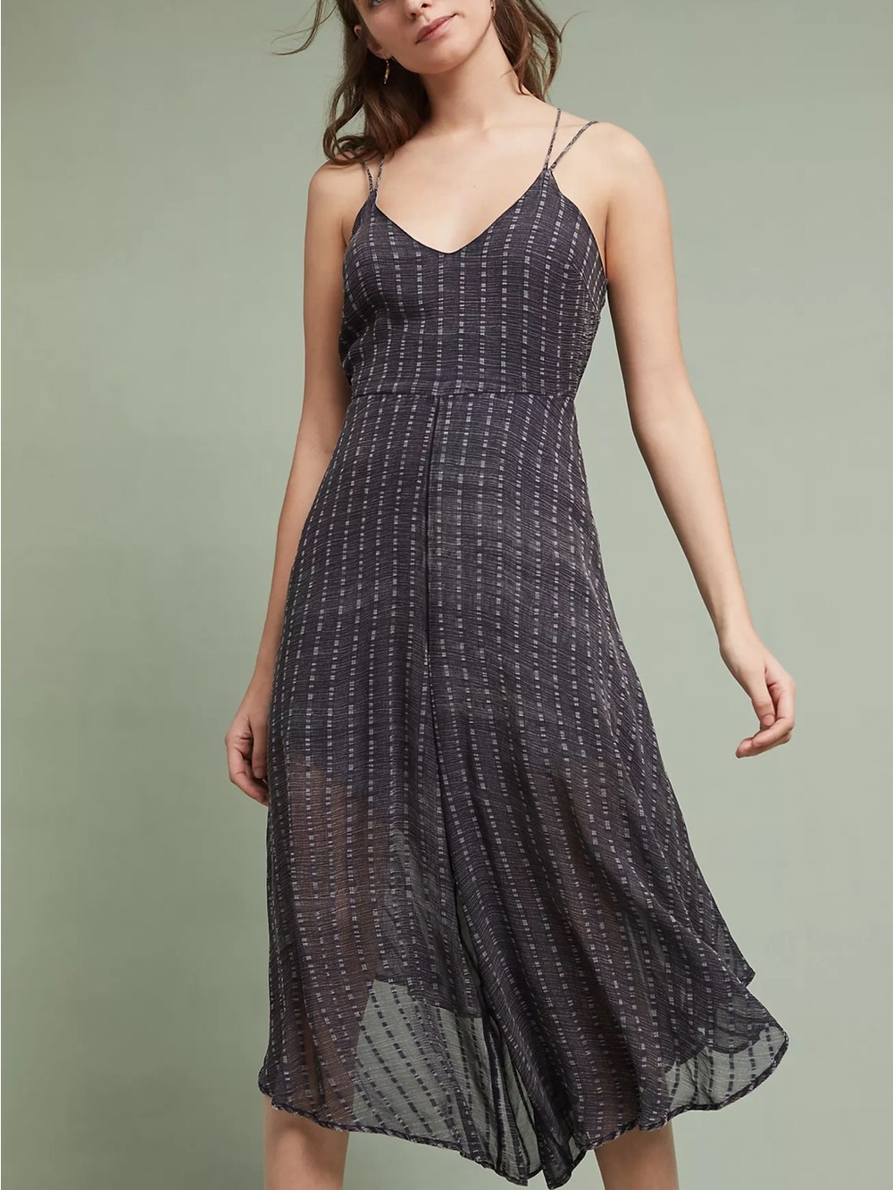 HD in Paris Black Strappy Midi Dress with Subtle Stripe Texture